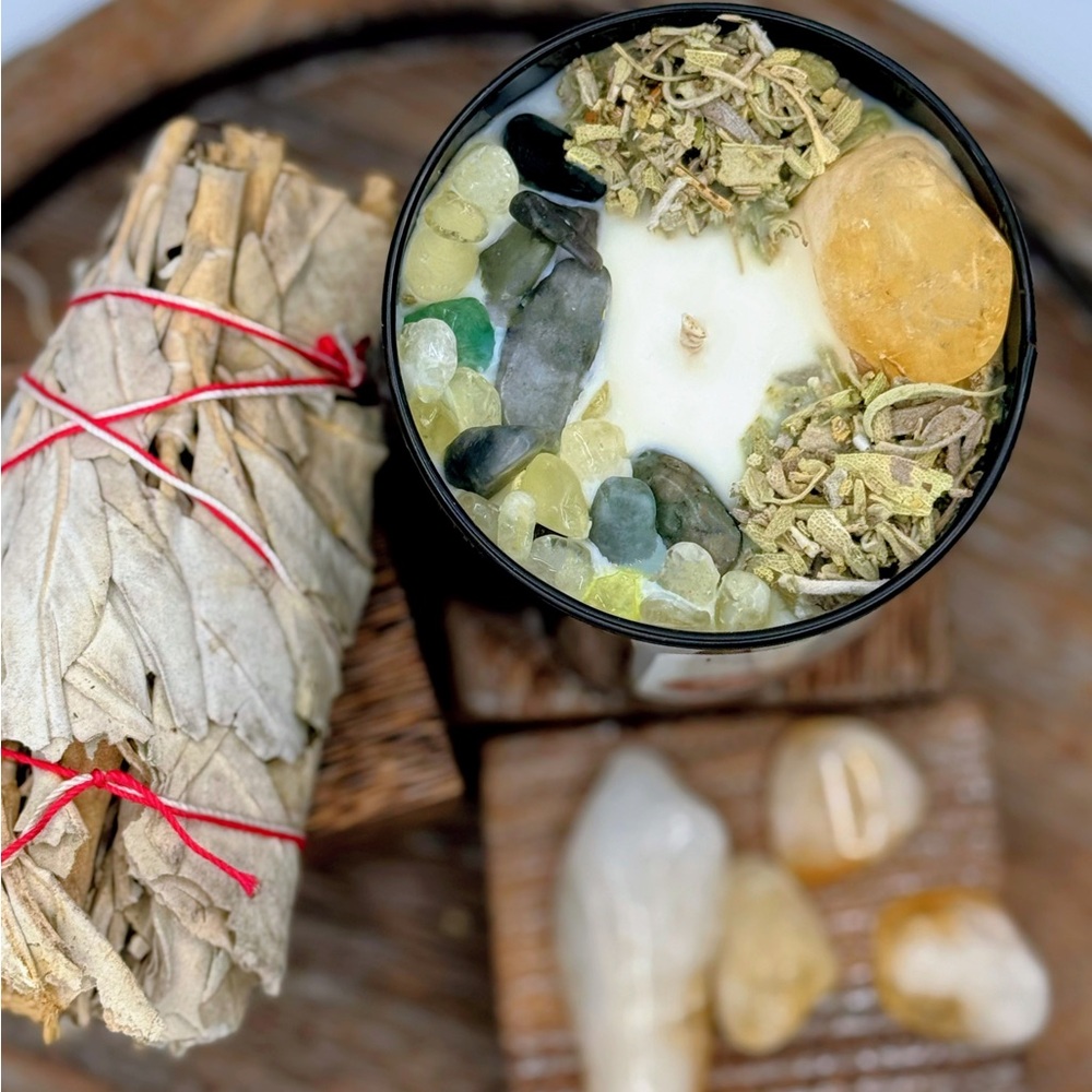 Palo Santo + Sage Soy Crystal Candle for clearing negative energy /intention